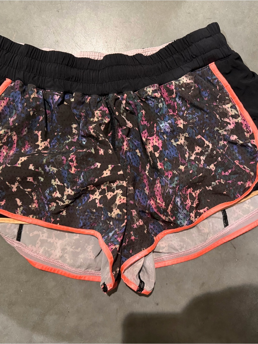 lululemon athletica Black Multicolor Athletic Running Shorts with Coral Trim